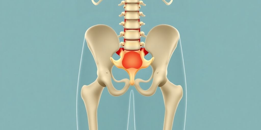 Anatomical diagram of the sacroiliac joint in the pelvis.