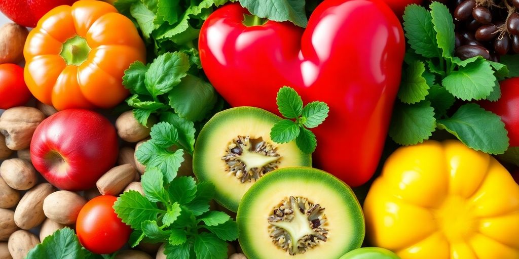 Colorful fruits and vegetables for heart health and wellness.