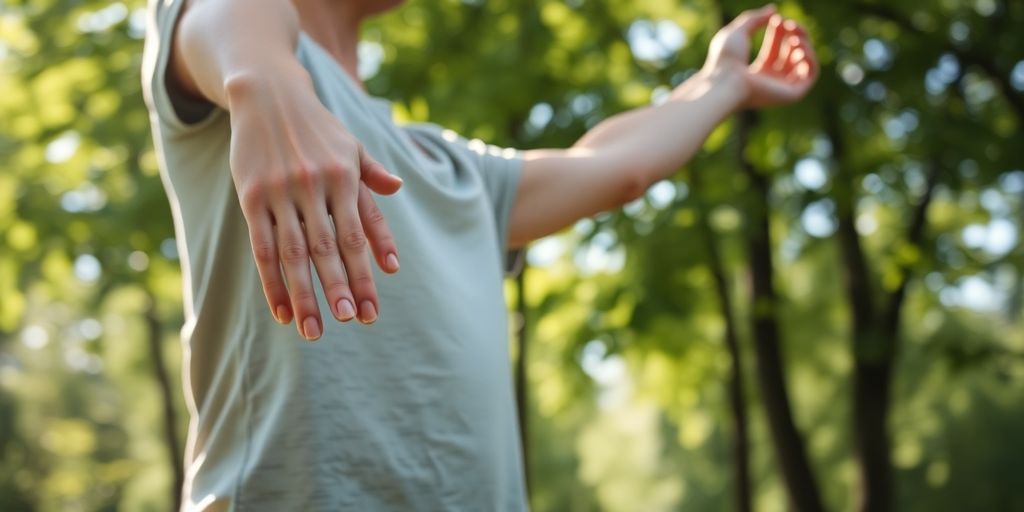 Person stretching outdoors, illustrating joint pain relief.