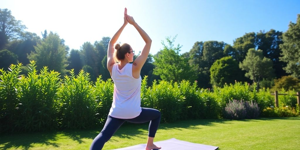 Person practicing yoga in a bright outdoor setting.