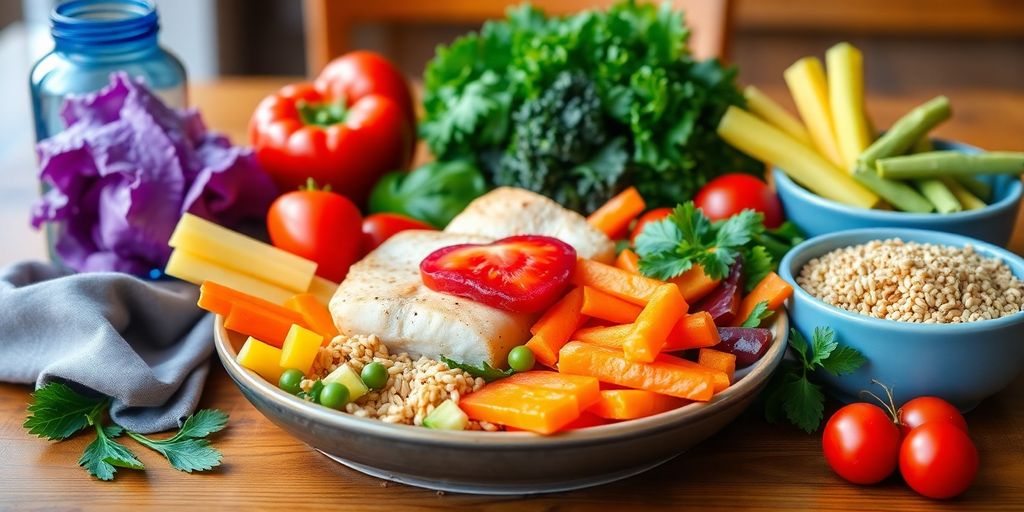 Heart-healthy meal with fresh vegetables and whole grains.